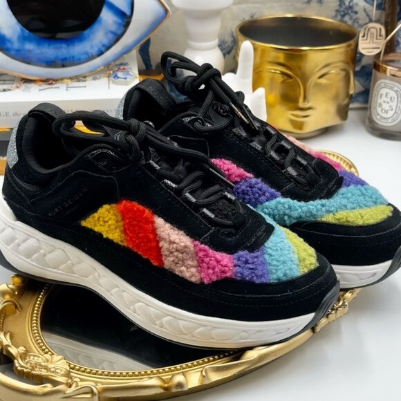 🆕 KURT GEIGER LONDON 🧿 NWOB Kensington Sneaker, Black Suede Multi Sherpa, 35.5 - Picture 5 of 14
